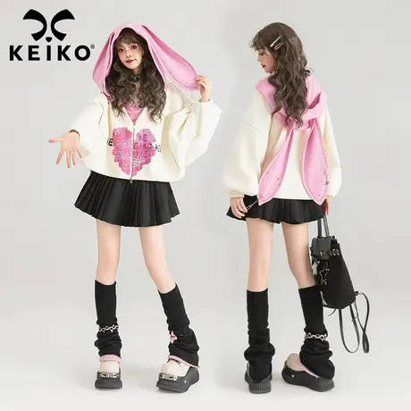 KEIKO [重工]可爱兔耳朵连帽卫衣2024春季甜妹小个子宽松短外套商品大图
