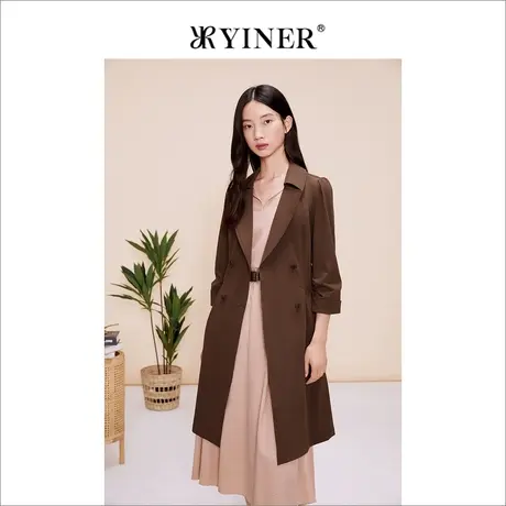 YINER音儿女装春季时尚复古双排扣西装领风衣外套商品大图
