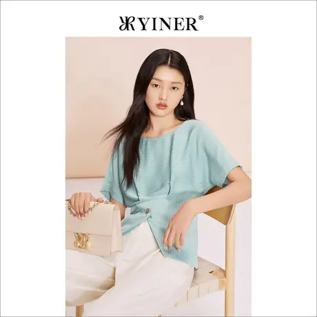 YINER音儿女装夏季女装时尚短袖衬衫圆领收腰上衣图片