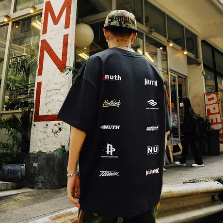 Nuthink美式高街潮牌字母短袖T恤男潮宽松大码情侣半袖上衣春季商品大图