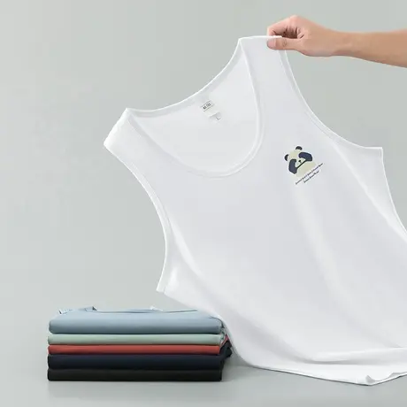 莫代尔冰丝背心男夏季凉感速干透气无袖t恤小熊印花吊带运动坎肩商品大图