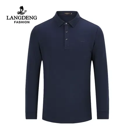 浪登polo衫男长袖时尚绣花2023年秋冬中青年保暖翻领T恤打底衫商品大图