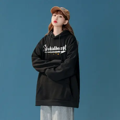 oversize卫衣女秋冬加绒加厚ins潮牌国潮设计感宽松chic港味外套图片