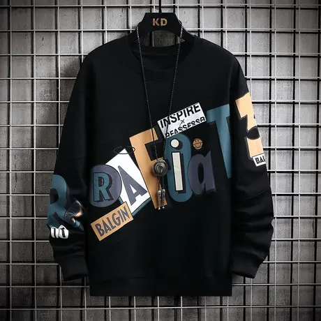 无帽卫衣男秋冬加绒加厚2023新款宽松青少年打底衫春秋装长袖t恤商品大图