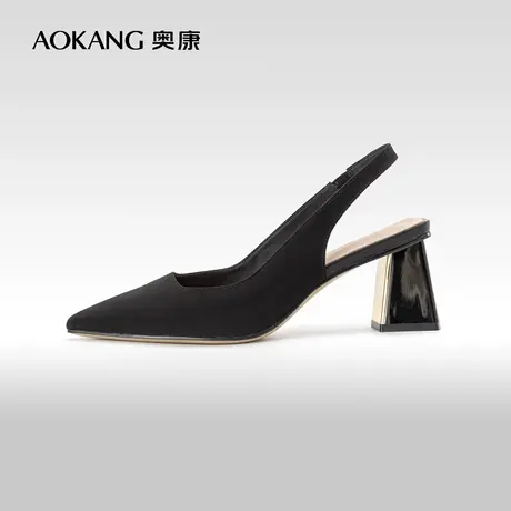 奥康女鞋 夏季新款尖头气质优雅法式包头时尚单鞋粗跟舒适潮商品大图