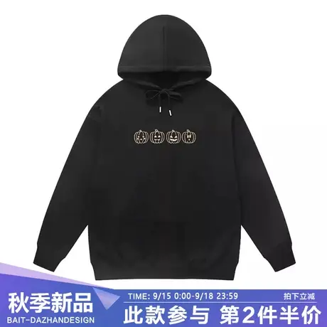 欧美风卡通万圣节南瓜怪简约连帽卫衣男女宽松秋冬装设计感连帽衫图片