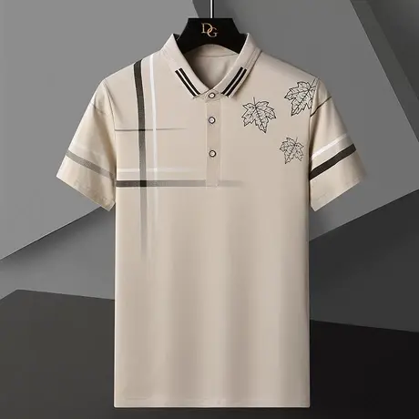 纯棉短袖男士T恤夏装新款翻领英伦风印花修身POLO衫休闲简约上衣商品大图