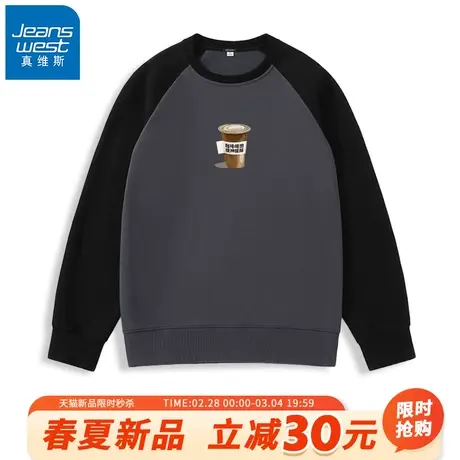 GV真维斯圆领卫衣男款春秋潮牌重磅大码上衣男士休闲宽松套头男A商品大图