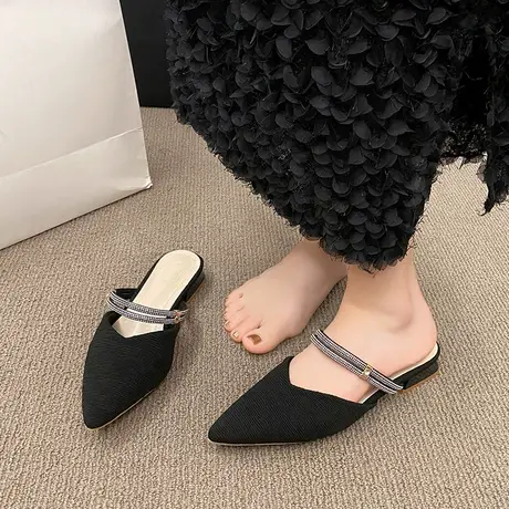包头拖鞋女2024年春夏季新款配裙子粗跟单鞋轻便透气尖头半拖鞋潮商品大图