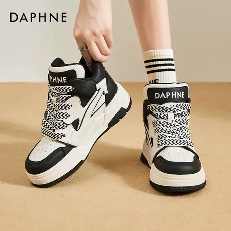 达芙妮高帮鞋女2023新款秋冬潮牌女鞋百搭熊猫鞋厚底增高休闲板鞋商品大图