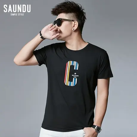 莫代尔男士短袖t恤2023新款潮流夏季男装黑色印花半袖圆领冰丝丅商品大图