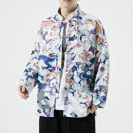 新中式中国风男装夹克男盘扣国潮龙纹花外套情侣唐装盘扣上衣男装图片