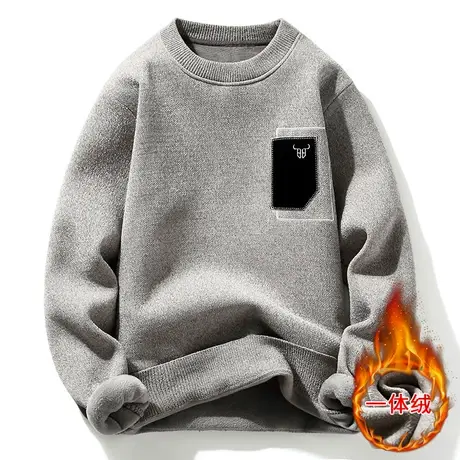 秋冬季加绒加厚毛衣男宽松一体绒打底衫雪尼尔线衣保暖冬装上衣服商品大图
