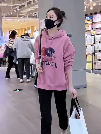 字母印花连帽加绒加厚卫衣女2022秋冬季新款韩版宽松港风上衣外套商品大图