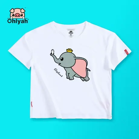 Ohlyah小飞象t恤女卡通潮牌印花上衣白色短袖学生闺蜜团队服定制商品大图