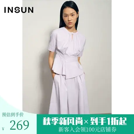 恩裳商场同款夏季女细节时尚圆领简约舒适挺括气质衬衫商品大图