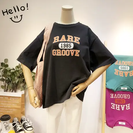 2020夏季新款韩国东大门ins简约港风字母运动休闲短袖T恤宽松大码商品大图