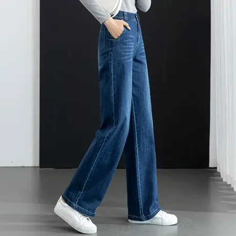 高腰窄版阔腿牛仔裤女2023年新款春秋大码女裤宽松拖地长裤直筒裤商品大图