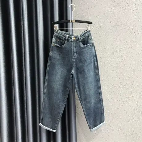 2023秋季新款老爹时尚宽松休闲洋气弹力水洗百搭哈伦垮裤牛仔裤女图片