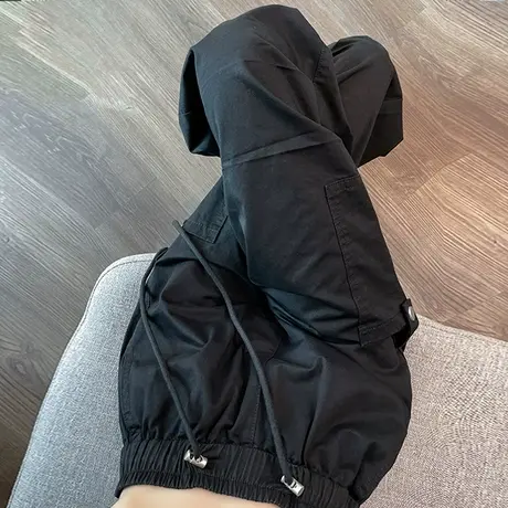 黑色工装裤女春秋2023年新款高腰宽松显瘦百搭束脚运动休闲阔腿裤图片