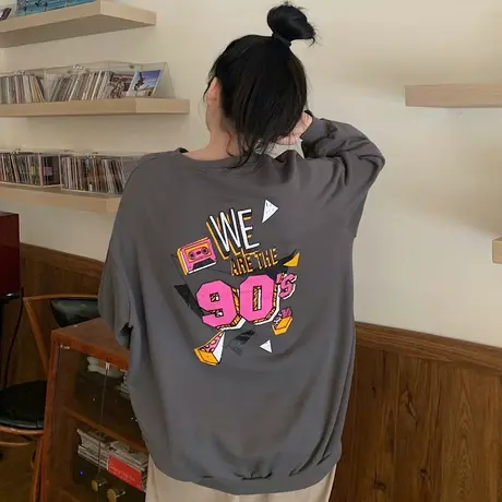 美式复古卫衣女chic港风宽松韩版ins上衣设计感小众春秋薄款外套图片