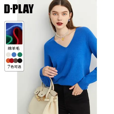 DPLAY【黑标】冬岛精机100全羊毛云朵0压克莱因蓝V领针织衫商品大图