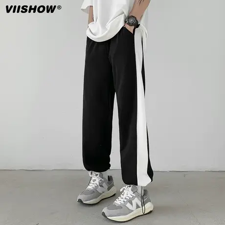 VIISHOW休闲裤男春秋季潮牌ins宽松条纹裤子抽绳束脚垂感阔腿长裤商品大图
