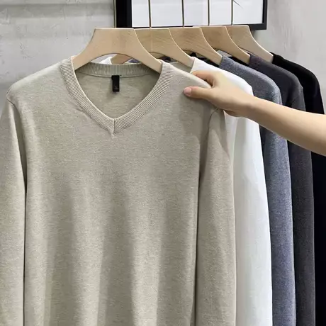 仿羊绒秋冬轻商务内搭打底衫休闲针织衫修身潮保暖V领毛衣男上衣商品大图