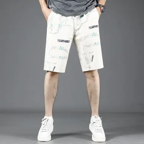 白色休闲短裤男夏季薄款宽松潮流印花五分裤中裤男松紧腰2023新款商品大图