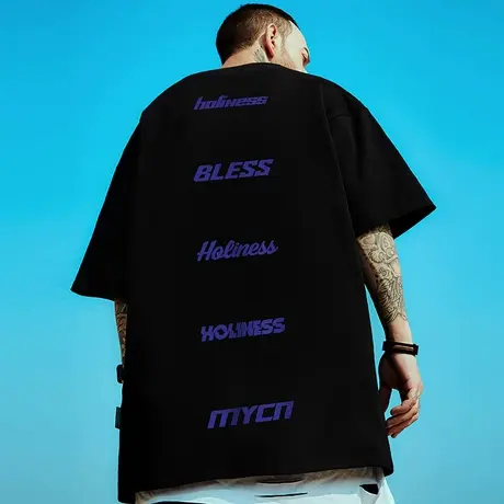 纯棉胖子体恤短袖T恤男宽松潮牌字母印花夏季简约休闲大码半袖ins商品大图