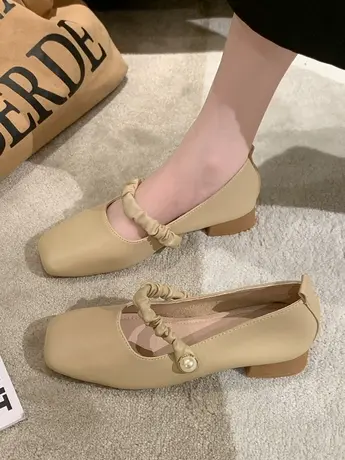 法式温柔晚晚风低跟奶奶鞋女鞋子夏2023新款百搭配裙子玛丽珍单鞋商品大图