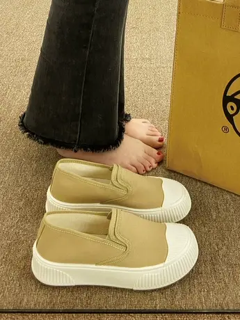 一脚蹬懒人鞋子女2023春季新款厚底透气小众休闲平底软底女款布鞋商品大图