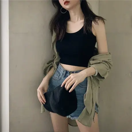 网红百搭外穿紧身黑色泫雅内搭运动背心吊带短款韩版打底衫上衣女图片