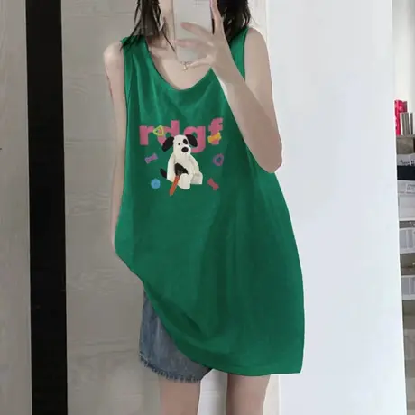 美式复古纯棉吊带运动坎肩背心无袖t恤女夏季外穿宽松篮球服上衣图片