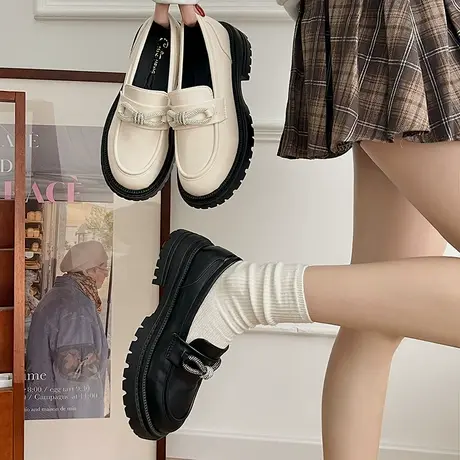 复古百搭小皮鞋女2024年新款英伦一脚蹬懒人粗跟单鞋配裙子乐福鞋商品大图