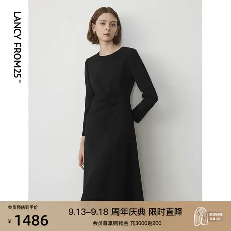 朗姿气质显瘦长袖轻礼小黑裙2023年冬季新款ol风连衣裙高级感长裙图片