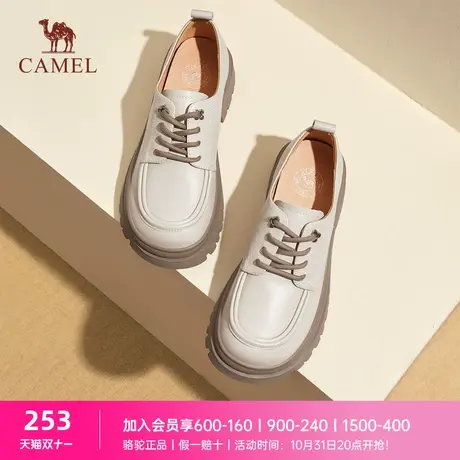 骆驼女鞋2023秋季新款牛津鞋真皮JK小皮鞋女粗跟乐福鞋厚底单鞋女图片