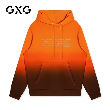GXG卫衣 秋季新款宽松橙色渐变男装连帽帽衫嘻哈上衣图片