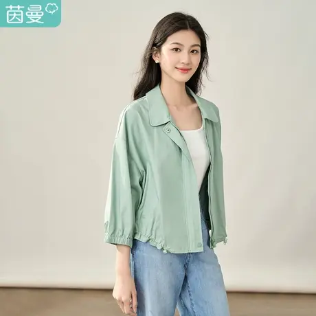 【商场同款】茵曼短外套2023秋季女装新款翻领七分袖橡筋抽绳上衣商品大图