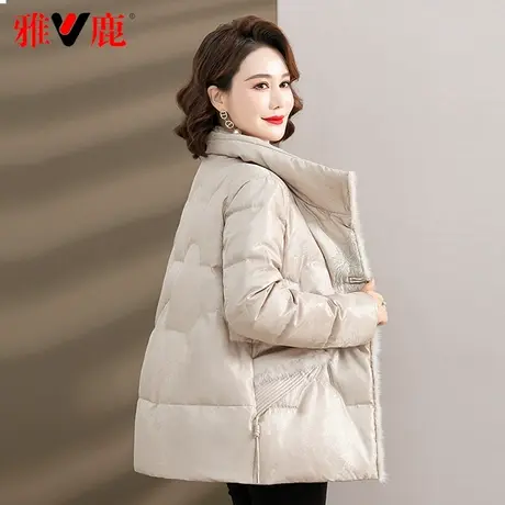 雅鹿官方妈妈冬装羽绒服女2023新款短款立领洋气中老年新中式外套图片