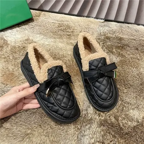 网红棉鞋女秋冬加绒保暖2022年新款防水防滑可爱平底蝴蝶结面包鞋图片