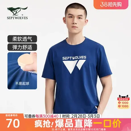 七匹狼圆领套头T恤男士透气舒适2023春季新款时尚简约多色短袖男图片