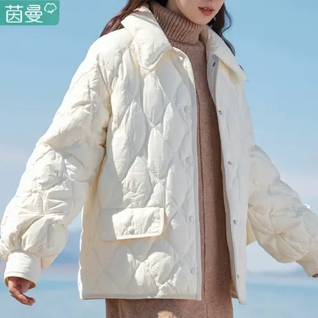 茵曼工装轻薄羽绒服女款短款2024新款春秋季棉衣外套棉袄派克服图片