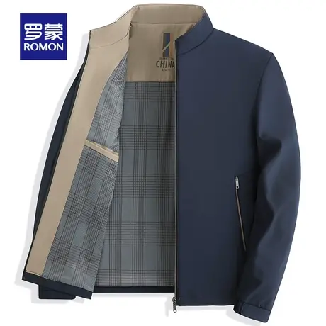 罗蒙立领夹克男士2024春秋季新款休闲百搭中青年爸爸装茄克衫外套图片