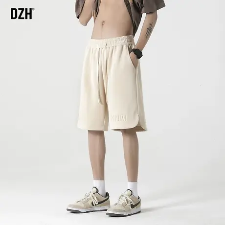 男士日系风杏色字母钢印短裤男夏季休闲运动五分裤子男款2023新款商品大图