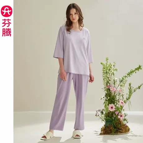 芬腾【恒温凉感】女睡衣带胸垫七分袖夏季套装莫代尔棉大码家居服商品大图