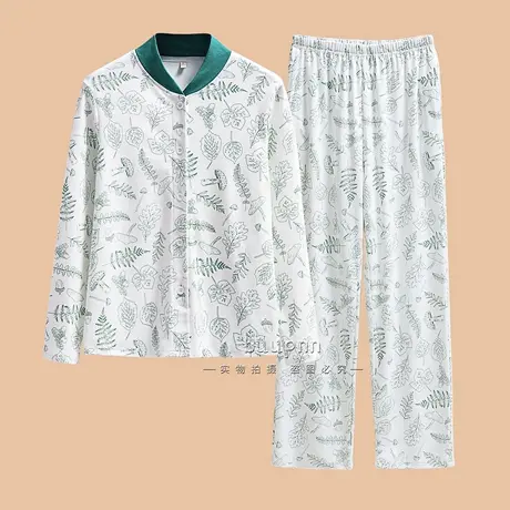 中老年半高领护颈睡衣套装女纯棉长袖长裤立领开衫家居服春秋商品大图