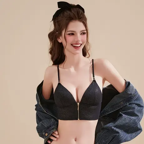 美背内衣女2025新款前扣式拉链无钢圈小胸平胸法式三角杯胸罩夏季商品大图