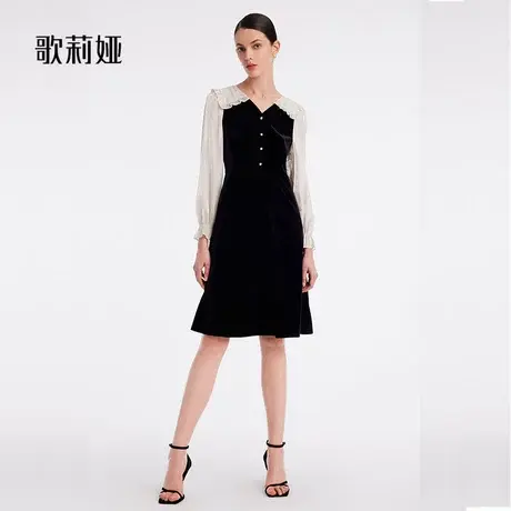歌莉娅春秋新款高级感丝绒拼接连衣裙气质通勤小香裙子1B1R4H740图片