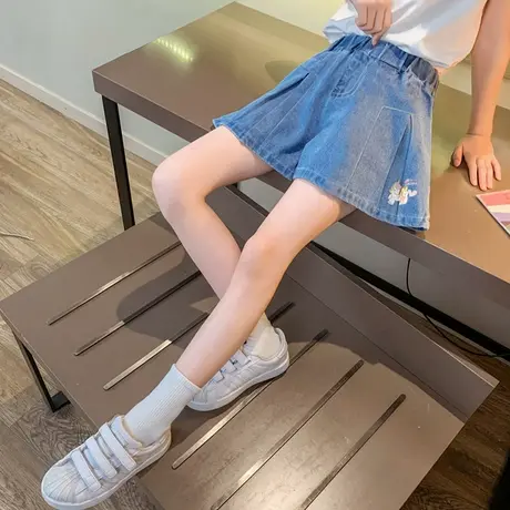 巴布豆 女童牛仔短裤2025夏季新款儿童洋气休闲五分裤中大童中裤图片